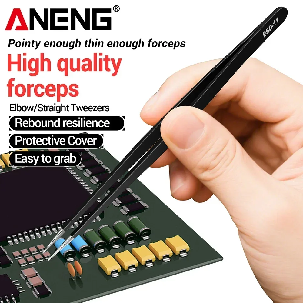 Home Automation System Diy - ANENG Pinset Presisi Kepala Lurus/Bengkok Anti-Statik